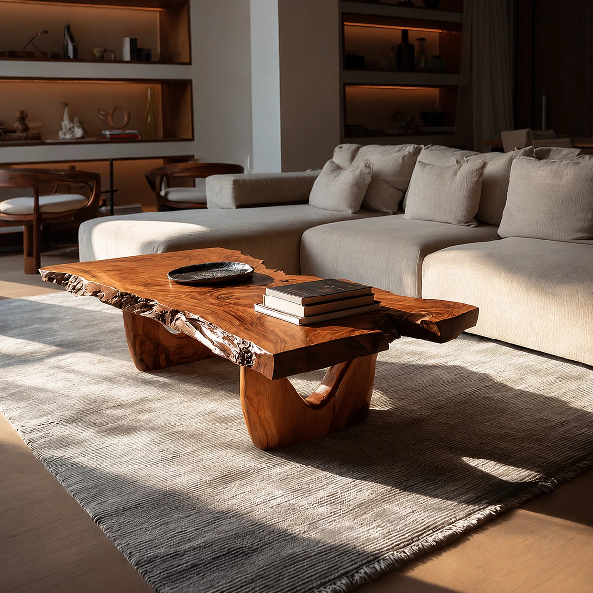 Live Edge Solid Wood Coffee Table With Sculptural Base And Natural Organic Shape For Modern Living Room - Livewoodcraft - 2