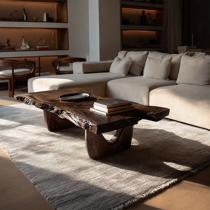 Live Edge Solid Wood Coffee Table With Sculptural Base And Natural Organic Shape For Modern Living Room - Livewoodcraft - 3