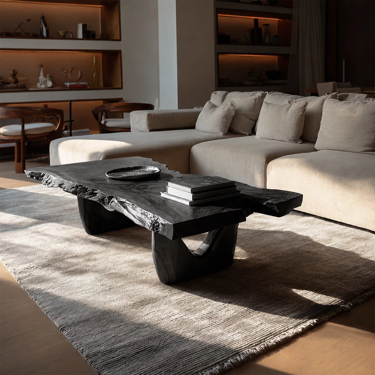 Live Edge Solid Wood Coffee Table With Sculptural Base And Natural Organic Shape For Modern Living Room - Livewoodcraft - 4