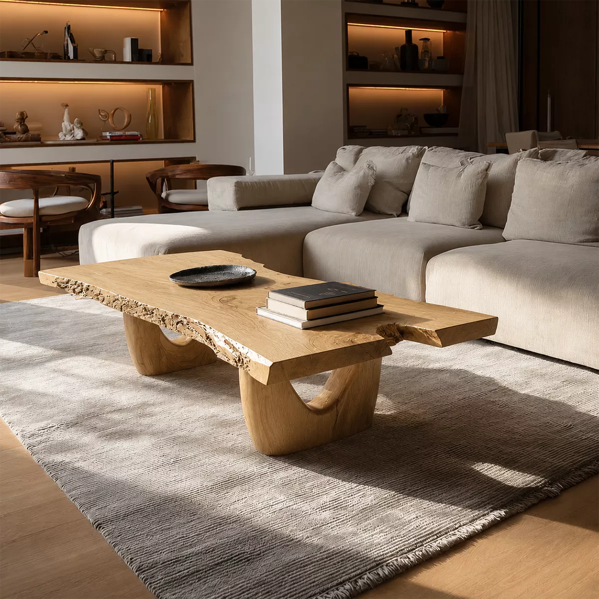 Live Edge Solid Wood Coffee Table With Sculptural Base And Natural Organic Shape For Modern Living Room - Livewoodcraft - 5