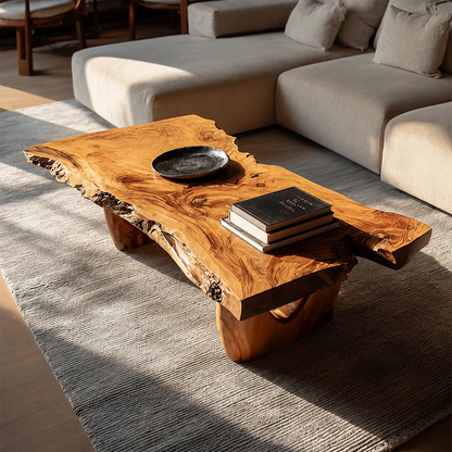 Live Edge Solid Wood Coffee Table With Sculptural Base And Natural Organic Shape For Modern Living Room - Livewoodcraft - 7