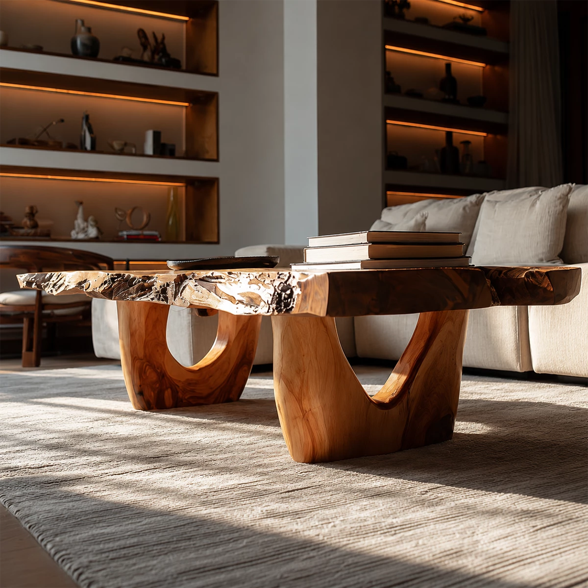 Live Edge Solid Wood Coffee Table With Sculptural Base And Natural Organic Shape For Modern Living Room - Livewoodcraft - 8