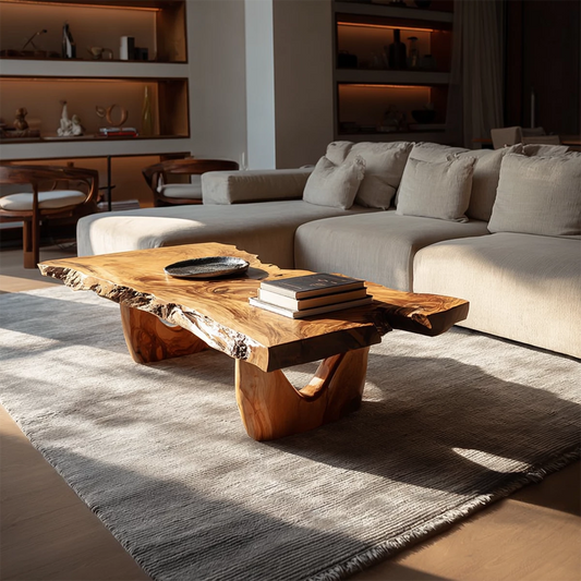 Live Edge Solid Wood Coffee Table With Sculptural Base And Natural Organic Shape For Modern Living Room - Livewoodcraft