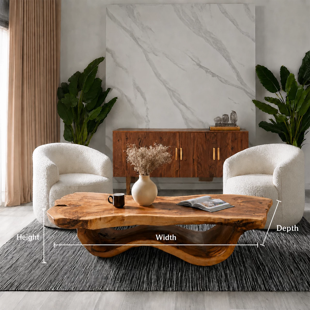 Live Edge Solid Wood Coffee Table With Sculptural Wave Base And Natural Organic Top For Modern Living Room - Livewoodcraft - 10