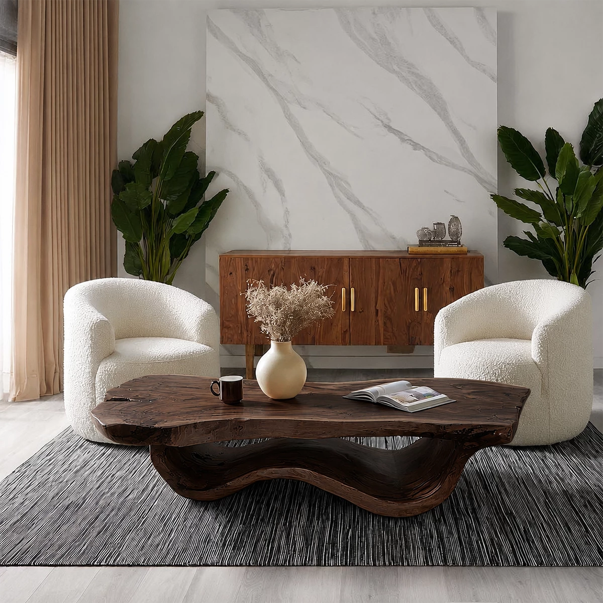 Live Edge Solid Wood Coffee Table With Sculptural Wave Base And Natural Organic Top For Modern Living Room - Livewoodcraft - 2
