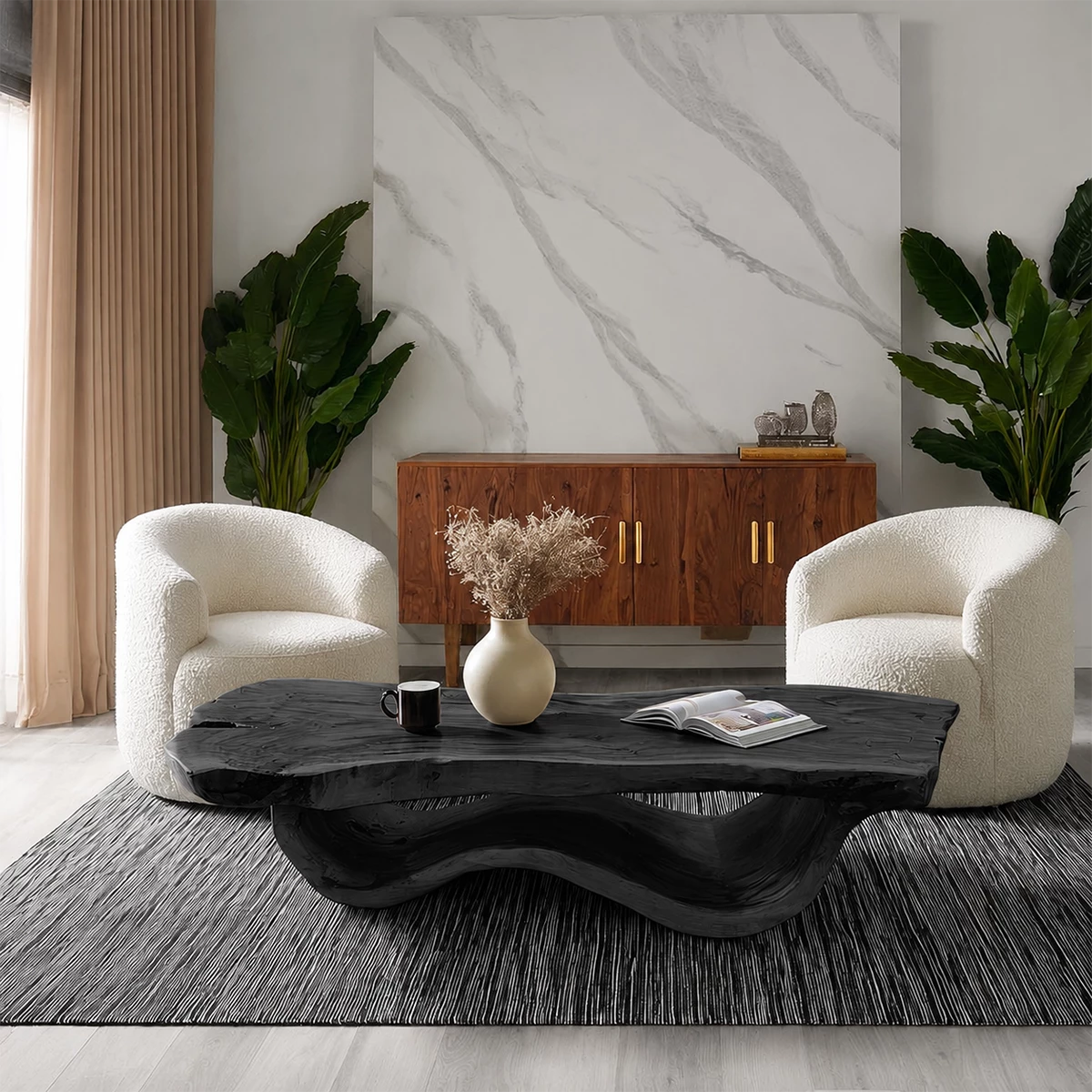 Live Edge Solid Wood Coffee Table With Sculptural Wave Base And Natural Organic Top For Modern Living Room - Livewoodcraft - 3