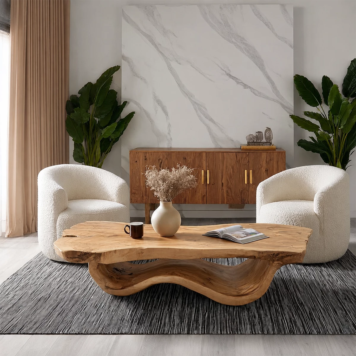 Live Edge Solid Wood Coffee Table With Sculptural Wave Base And Natural Organic Top For Modern Living Room - Livewoodcraft - 4