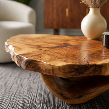 Live Edge Solid Wood Coffee Table With Sculptural Wave Base And Natural Organic Top For Modern Living Room - Livewoodcraft - 5