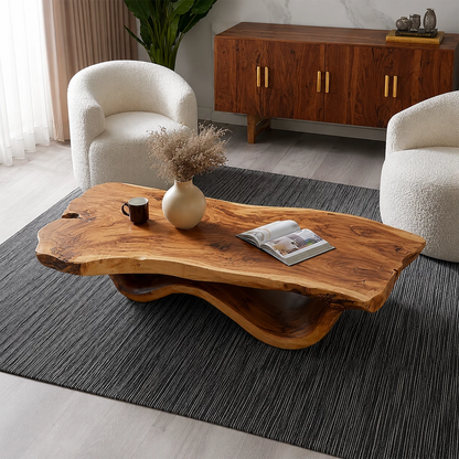 Live Edge Solid Wood Coffee Table With Sculptural Wave Base And Natural Organic Top For Modern Living Room - Livewoodcraft - 6