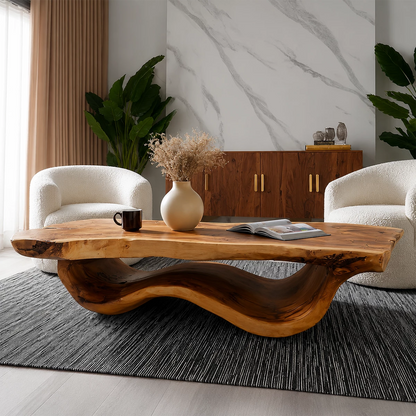 Live Edge Solid Wood Coffee Table With Sculptural Wave Base And Natural Organic Top For Modern Living Room - Livewoodcraft - 7