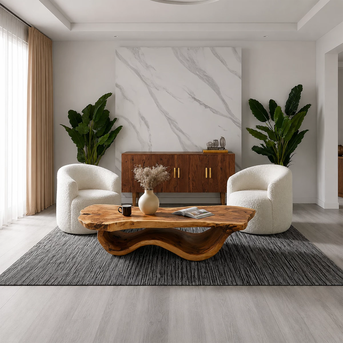 Live Edge Solid Wood Coffee Table With Sculptural Wave Base And Natural Organic Top For Modern Living Room - Livewoodcraft - 8