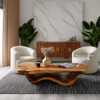 Live Edge Solid Wood Coffee Table With Sculptural Wave Base And Natural Organic Top For Modern Living Room - Livewoodcraft - 9