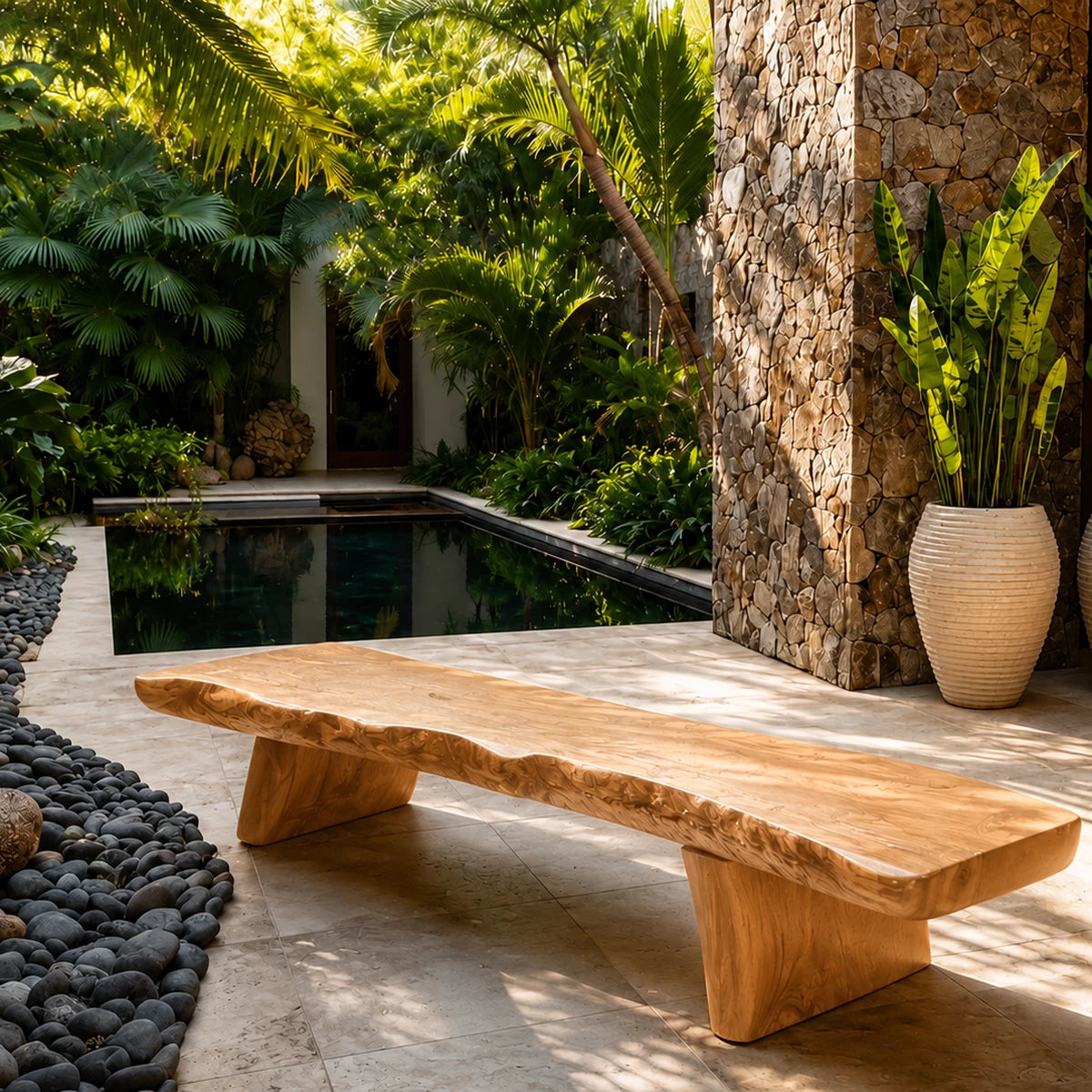 Live Edge Solid Wood Outdoor Bench – Natural Wood Garden Bench for Patio and Resort Spaces - Livewoodcraft - 2