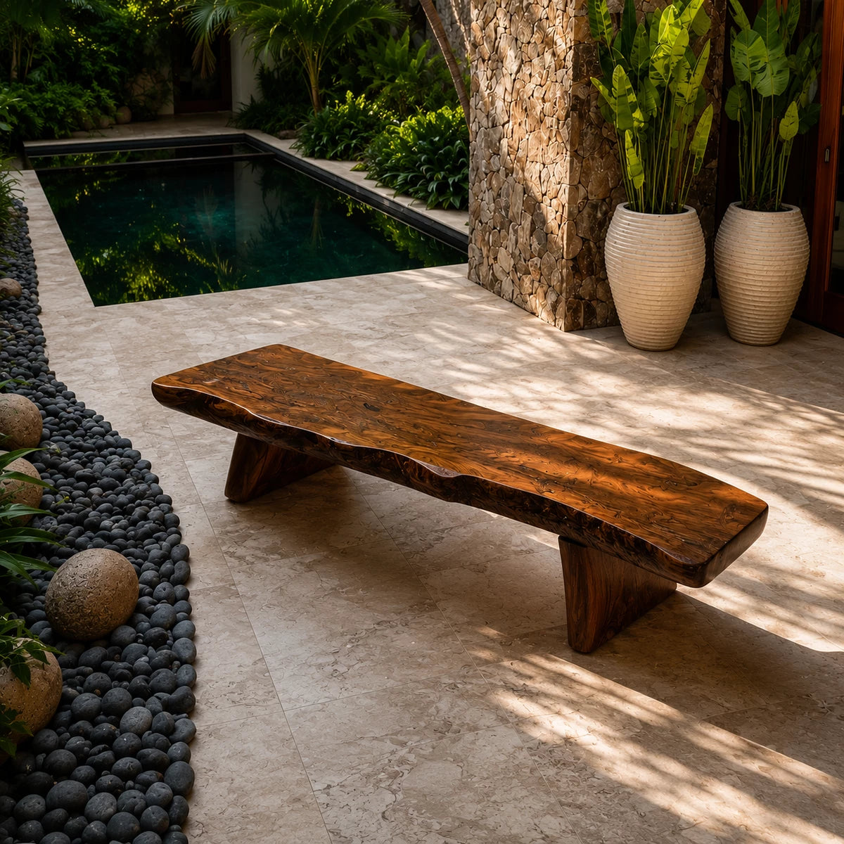 Live Edge Solid Wood Outdoor Bench – Natural Wood Garden Bench for Patio and Resort Spaces - Livewoodcraft - 8