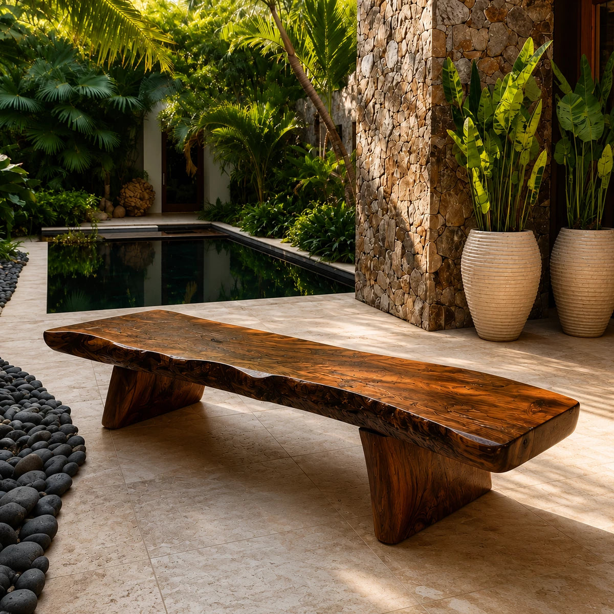 Live Edge Solid Wood Outdoor Bench – Natural Wood Garden Bench for Patio and Resort Spaces - Livewoodcraft - 9