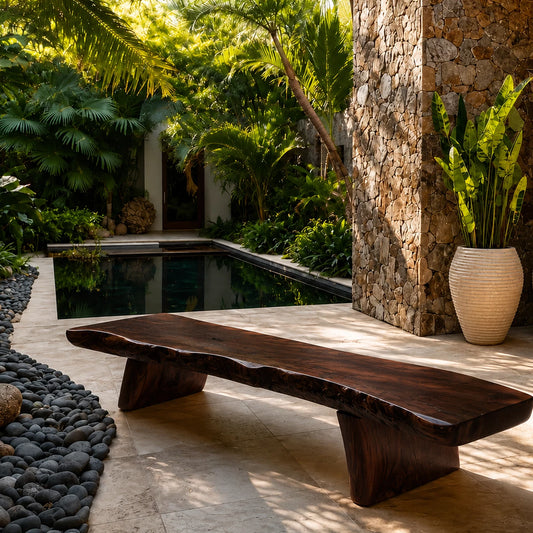 Live Edge Solid Wood Outdoor Bench – Natural Wood Garden Bench for Patio and Resort Spaces - Livewoodcraft