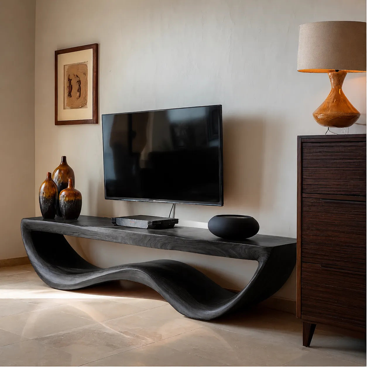 Live Edge Wave Natural Solid Wood TV Stand with Sculptural Form - Livewoodcraft - 10