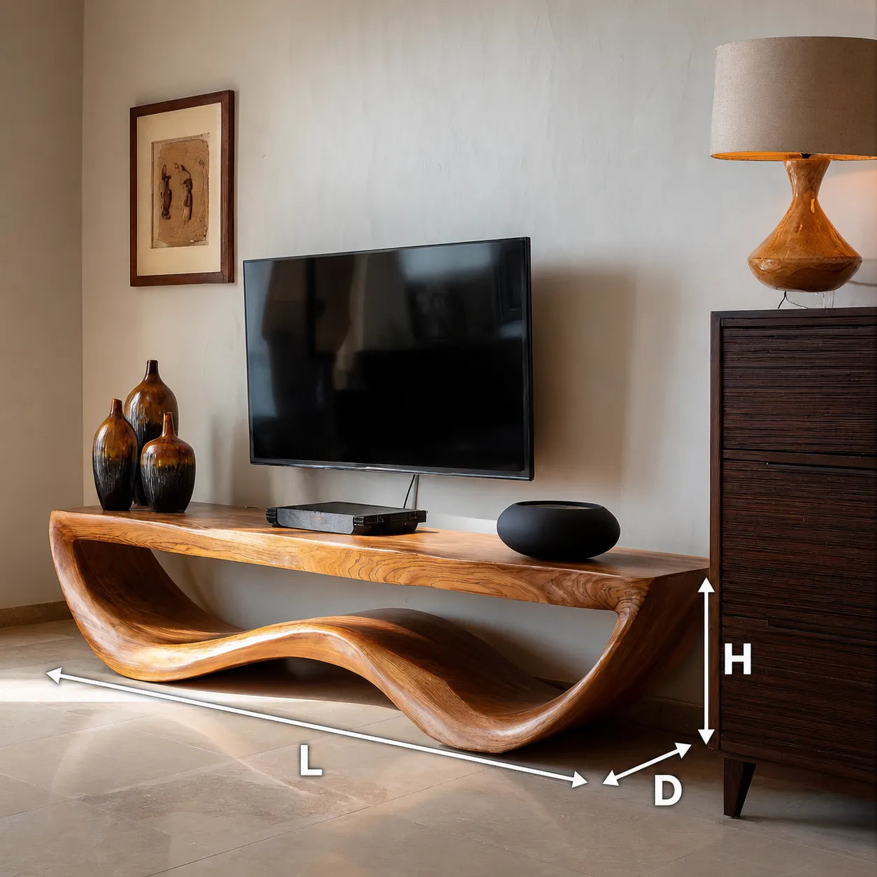 Live Edge Wave Natural Solid Wood TV Stand with Sculptural Form - Livewoodcraft - 2