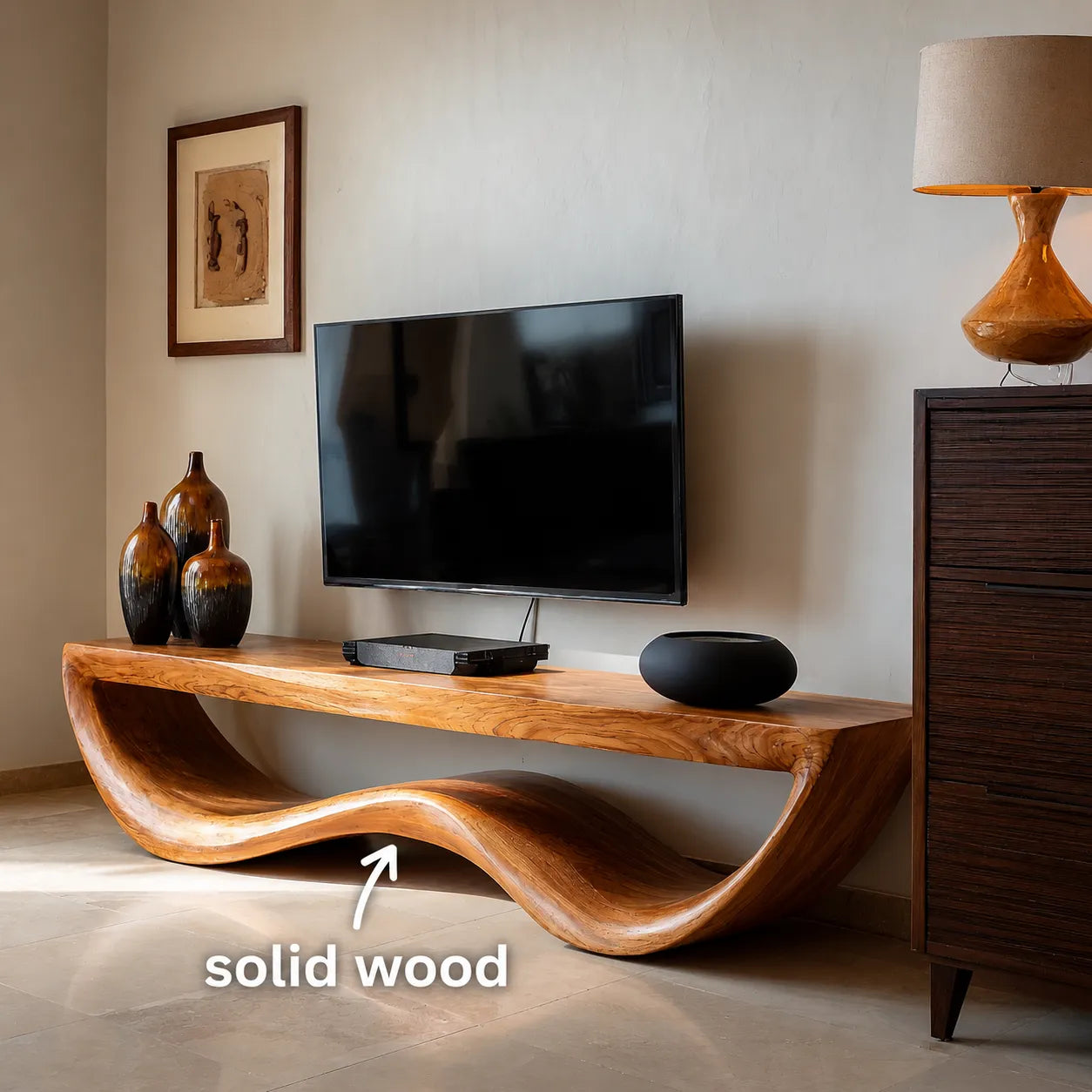 Live Edge Wave Natural Solid Wood TV Stand with Sculptural Form - Livewoodcraft - 3