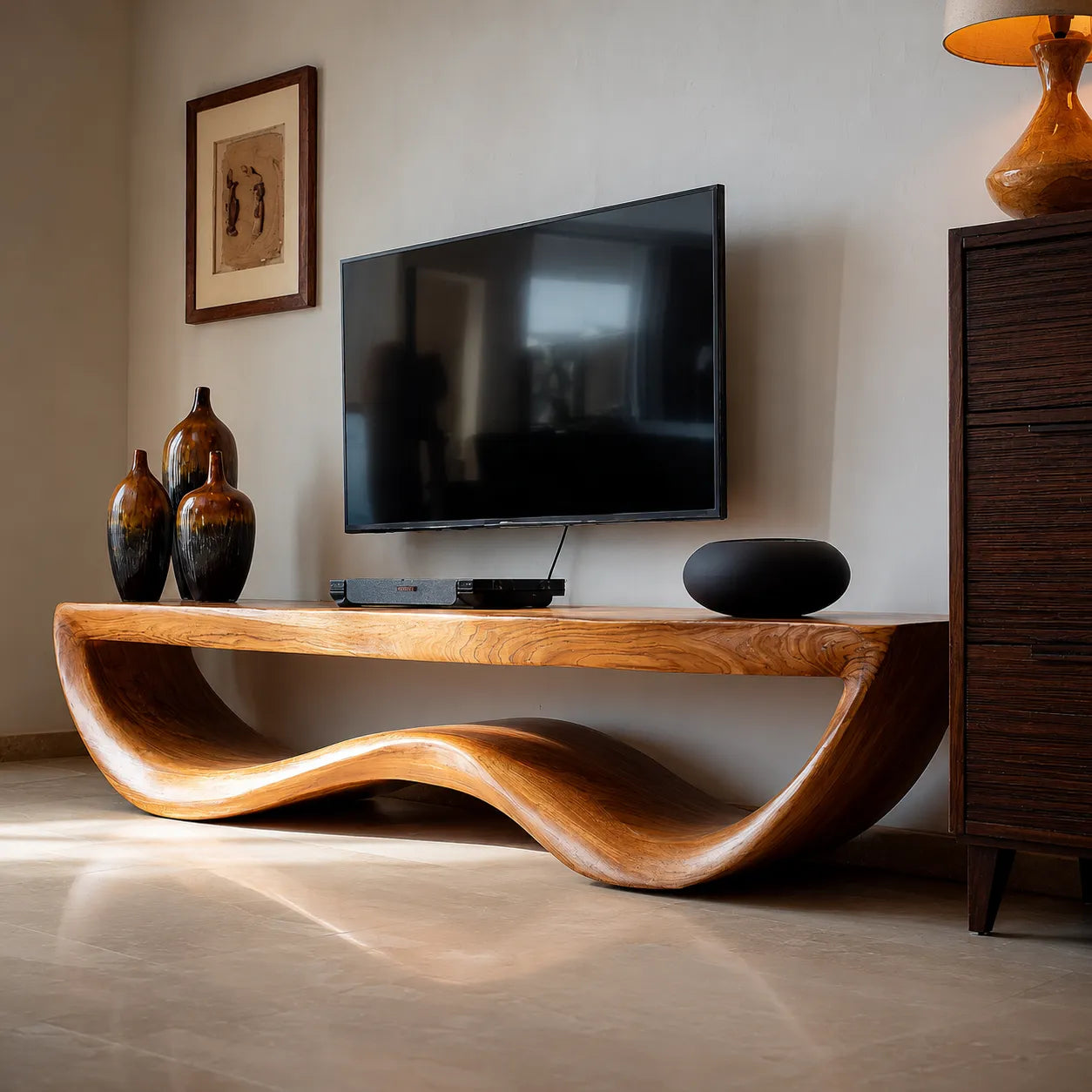 Live Edge Wave Natural Solid Wood TV Stand with Sculptural Form - Livewoodcraft - 5