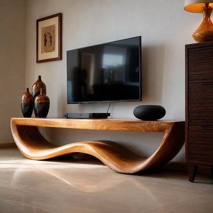Live Edge Wave Natural Solid Wood TV Stand with Sculptural Form - Livewoodcraft - 5