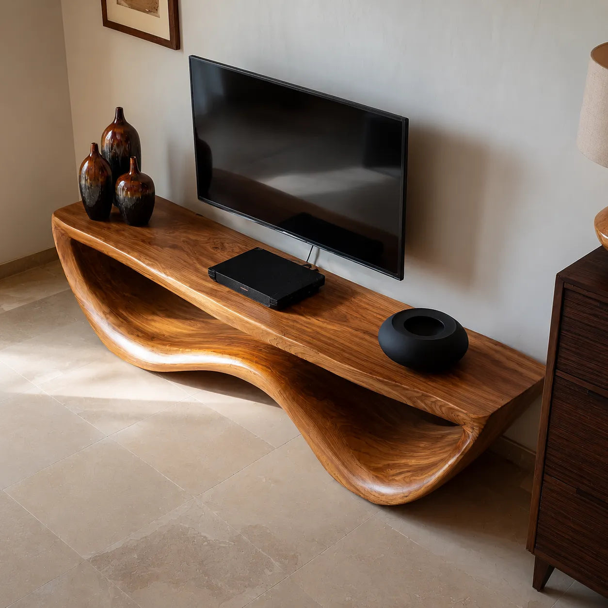 Live Edge Wave Natural Solid Wood TV Stand with Sculptural Form - Livewoodcraft - 6