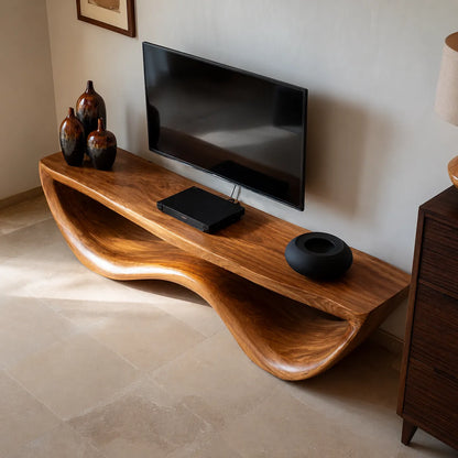 Live Edge Wave Natural Solid Wood TV Stand with Sculptural Form - Livewoodcraft - 6