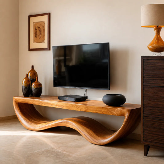 Live Edge Wave Natural Solid Wood TV Stand with Sculptural Form - Livewoodcraft