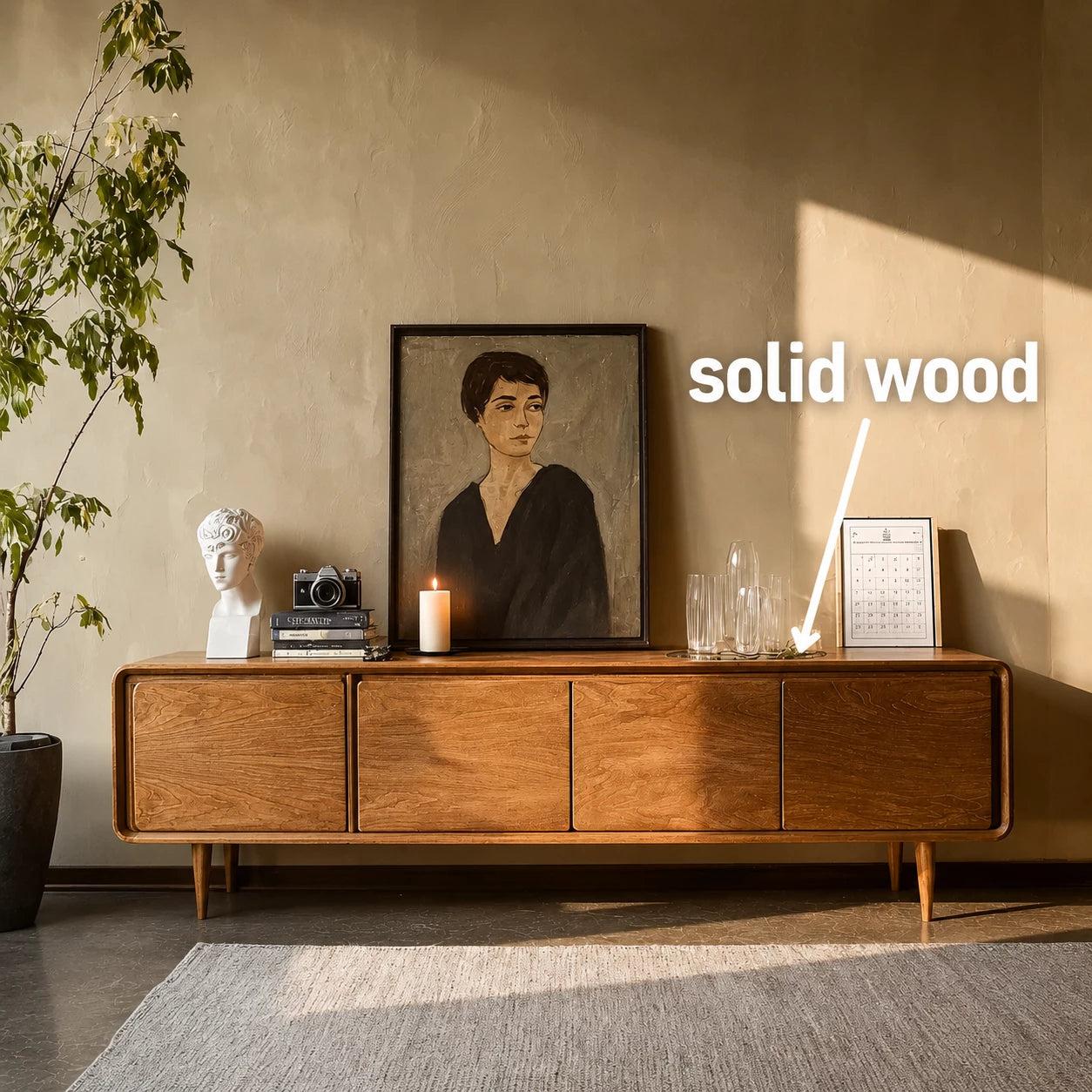 Low Profile Natural Solid Wood TV Stand with Rounded Four Door Storage - Livewoodcraft - 2