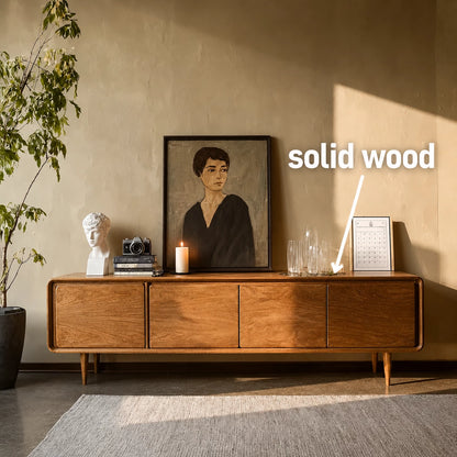 Low Profile Natural Solid Wood TV Stand with Rounded Four Door Storage - Livewoodcraft - 2