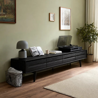 Low Profile Natural Solid Wood TV Stand with Tapered Legs and Drawers - Livewoodcraft - 10