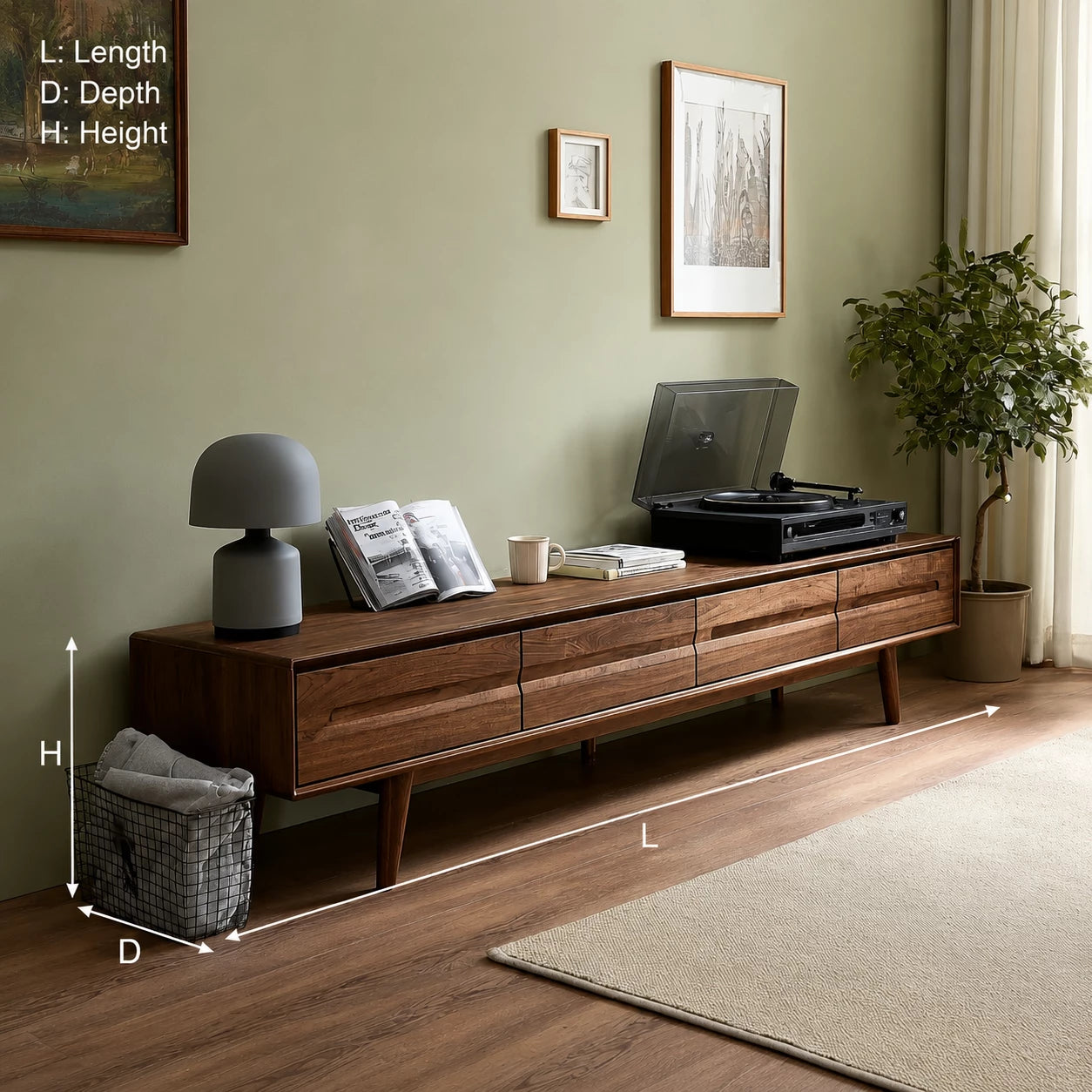 Low Profile Natural Solid Wood TV Stand with Tapered Legs and Drawers - Livewoodcraft - 2