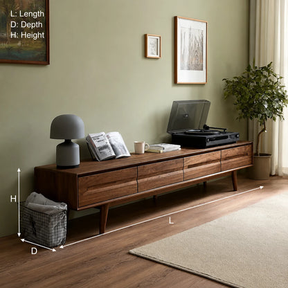 Low Profile Natural Solid Wood TV Stand with Tapered Legs and Drawers - Livewoodcraft - 2