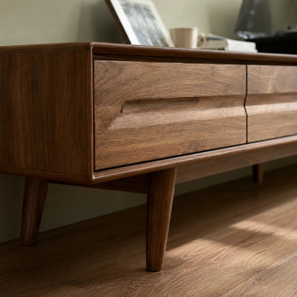Low Profile Natural Solid Wood TV Stand with Tapered Legs and Drawers - Livewoodcraft - 4