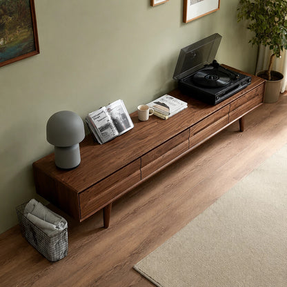 Low Profile Natural Solid Wood TV Stand with Tapered Legs and Drawers - Livewoodcraft - 6