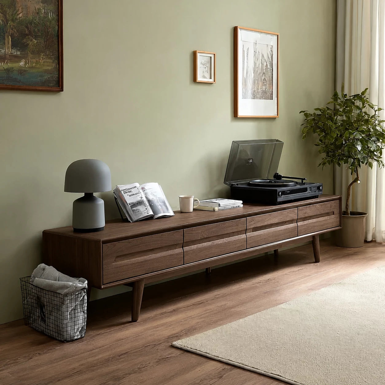Low Profile Natural Solid Wood TV Stand with Tapered Legs and Drawers - Livewoodcraft - 8