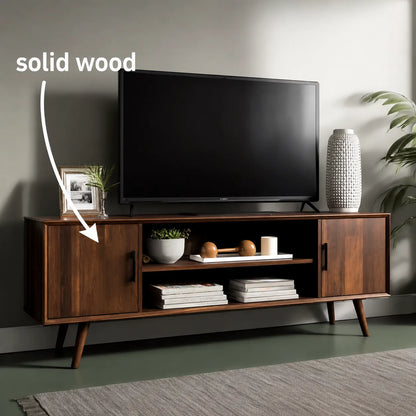 Mid Century Modern TV Stand with Cabinet Storage and Open Shelves - Livewoodcraft - 2