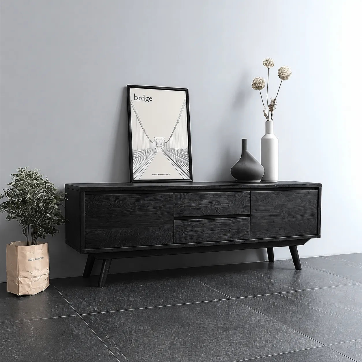Mid Century Natural Solid Wood TV Stand with Drawer and Cabinet Storage - Livewoodcraft - 10
