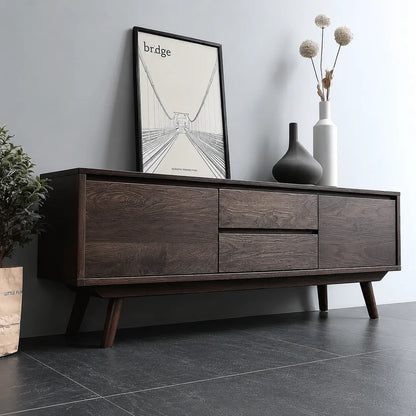 Mid Century Natural Solid Wood TV Stand with Drawer and Cabinet Storage - Livewoodcraft - 11