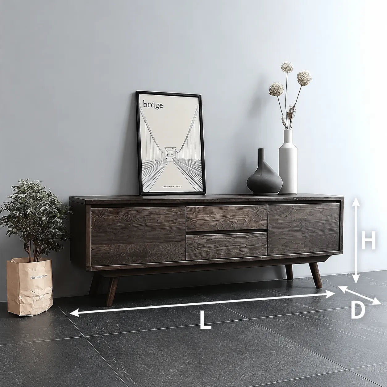 Mid Century Natural Solid Wood TV Stand with Drawer and Cabinet Storage - Livewoodcraft - 3