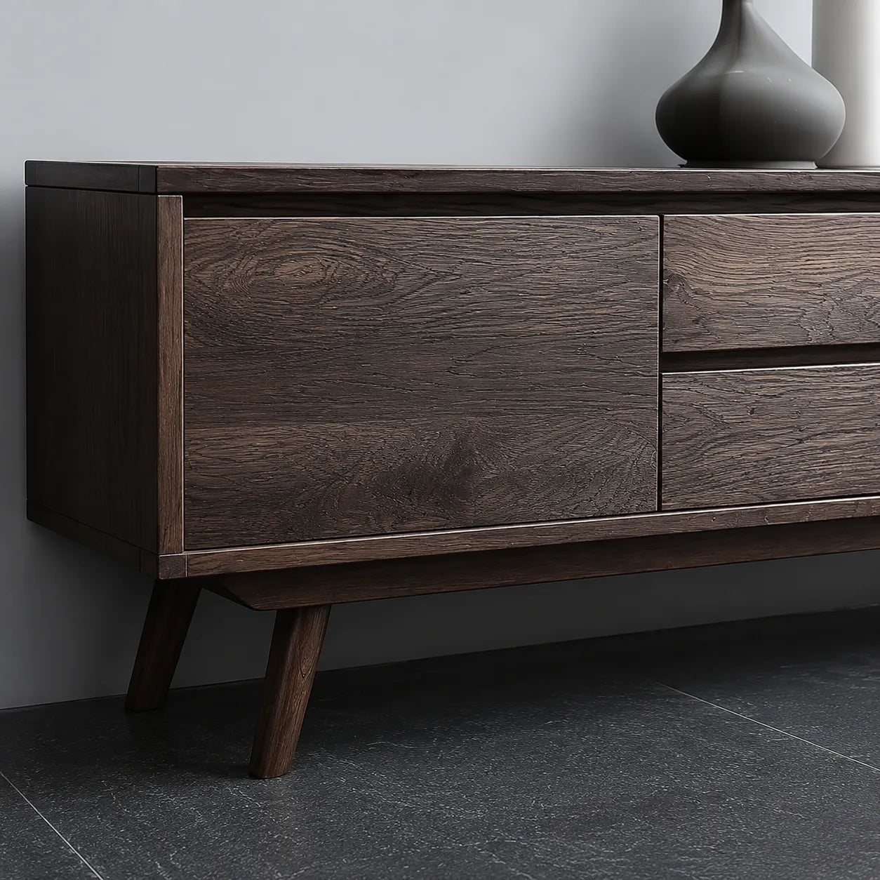 Mid Century Natural Solid Wood TV Stand with Drawer and Cabinet Storage - Livewoodcraft - 4