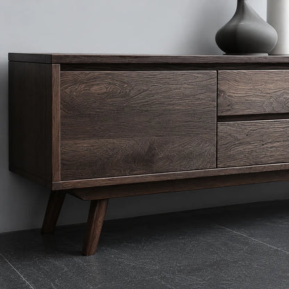 Mid Century Natural Solid Wood TV Stand with Drawer and Cabinet Storage - Livewoodcraft - 4