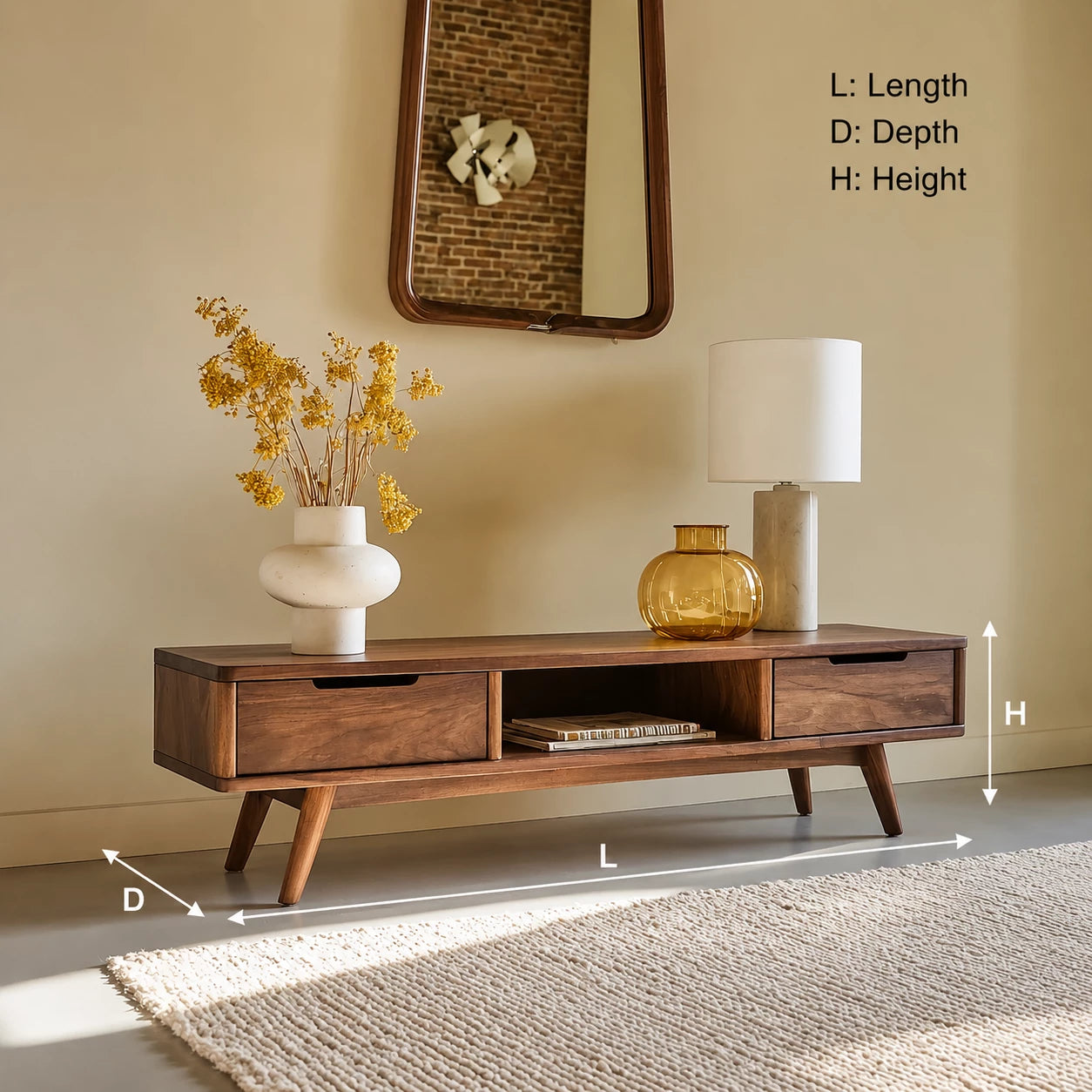 Mid Century Natural Solid Wood TV Stand with Open Shelf Storage - Livewoodcraft - 0624 - 3