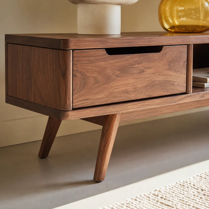 Mid Century Natural Solid Wood TV Stand with Open Shelf Storage - Livewoodcraft - 0624 - 4