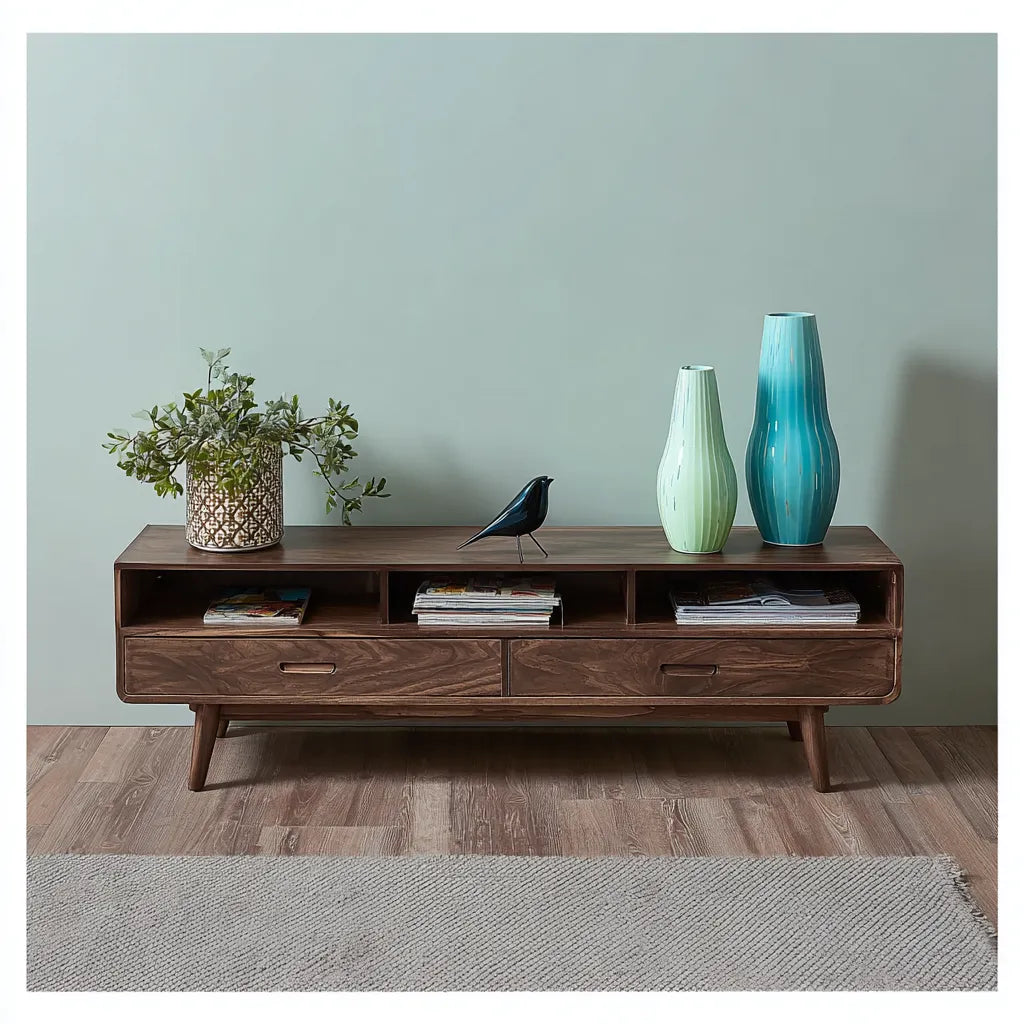 Mid Century Natural Solid Wood TV Stand with Open Shelf Storage - Livewoodcraft - 10