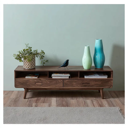 Mid Century Natural Solid Wood TV Stand with Open Shelf Storage - Livewoodcraft - 10