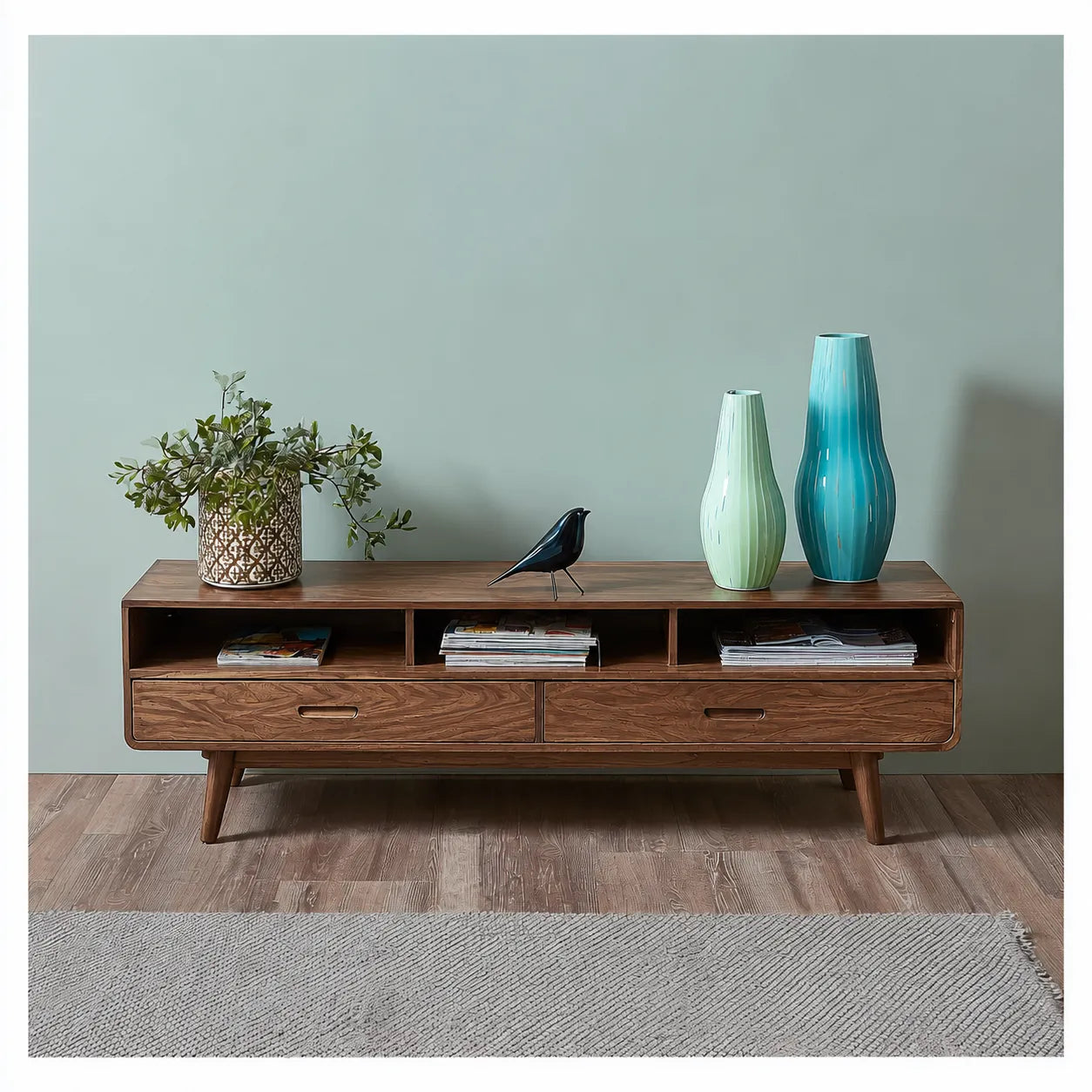 Mid Century Natural Solid Wood TV Stand with Open Shelf Storage - Livewoodcraft - 11