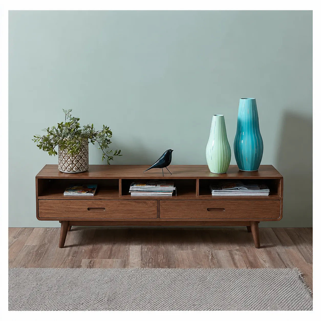 Mid Century Natural Solid Wood TV Stand with Open Shelf Storage - Livewoodcraft - 12