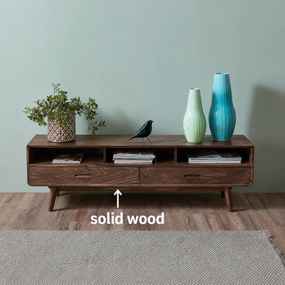 Mid Century Natural Solid Wood TV Stand with Open Shelf Storage - Livewoodcraft - 2