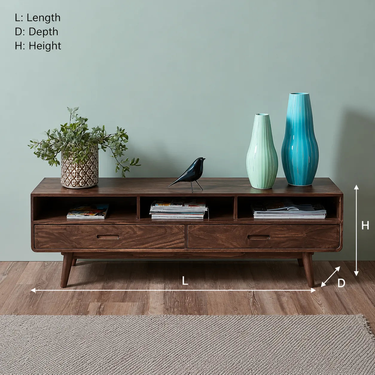 Mid Century Natural Solid Wood TV Stand with Open Shelf Storage - Livewoodcraft - 3